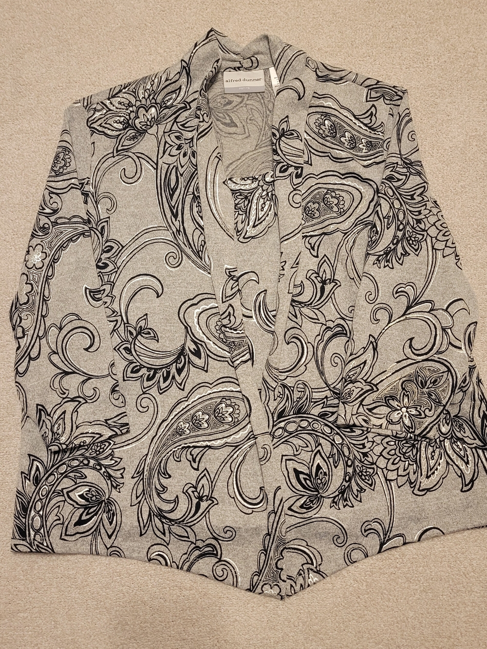Alfred Dunner Women's Gray Paisley Open-Front Jacket